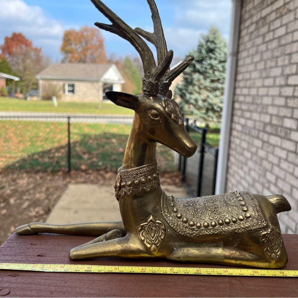 Vintage Serreid Ornate Sitting Brass Deer 12.5” X 10.5” X 3.5”